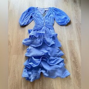 elliatt ultramarine blue purple tiered puff sleeve deep v maxi dress small NEW